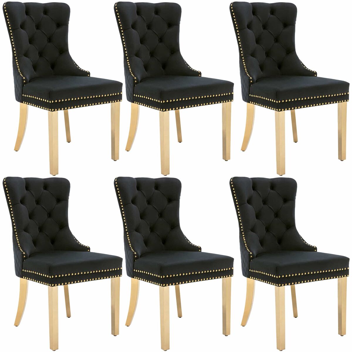 Conjunto de 6 cadeiras de veludo com pernas de metal - preto