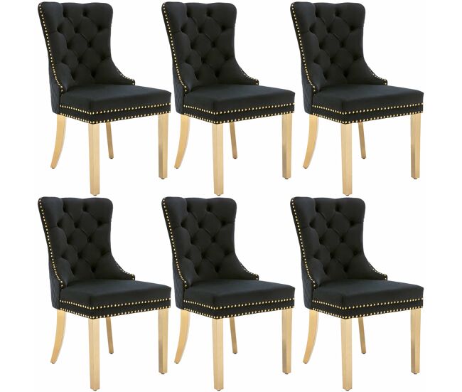 Conjunto de 6 cadeiras de veludo com pernas de metal - preto