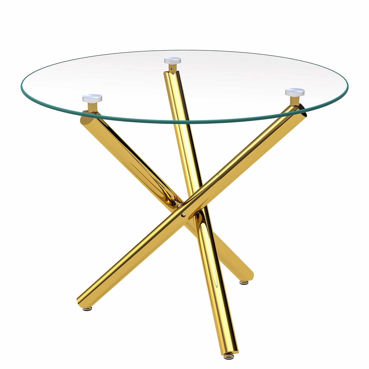 Mesa de jantar redonda 80x80x76 cm - vidro temperado e pés dourados, estilo moderno minimalista - dourada