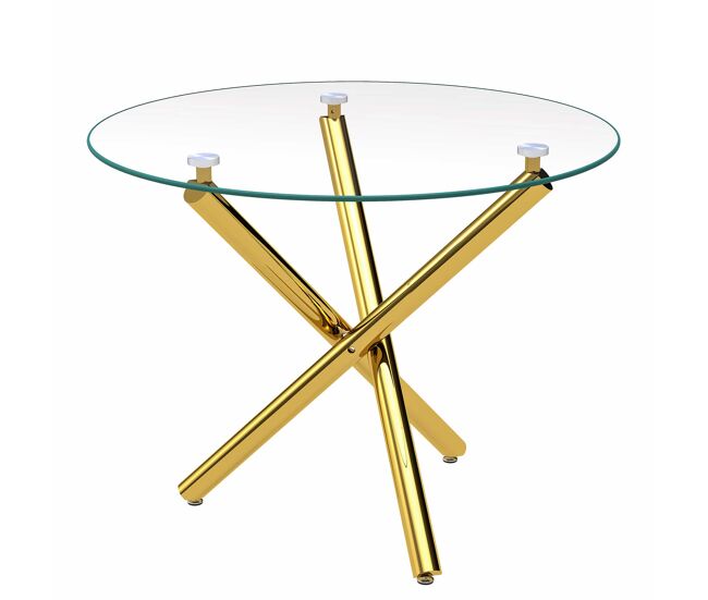 Mesa de jantar redonda 80x80x76 cm - vidro temperado e pés dourados, estilo moderno minimalista - dourada