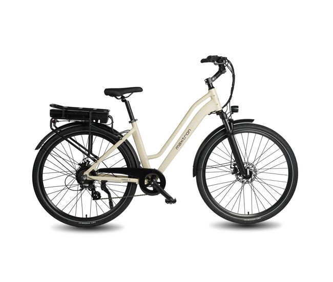 Bicicleta électrique maxturn urban7 - motor 250w bateria 36v12.8ah 27.5" travão a disco mecânico - bege