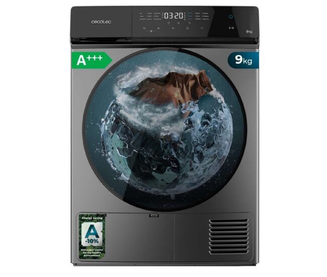 Secadora cecotec bolero dresscode dry 9400 inverter steel de 9 kg com bomba de calor, classe a+++ equivalente