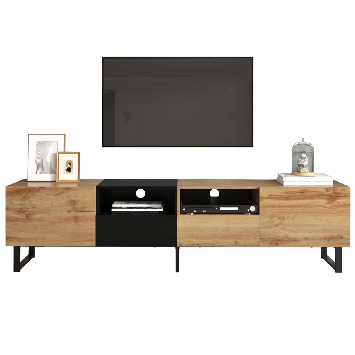 Armário tv 190cm - 2 portas + 2 gavetas + 2 compartimentos - estilo industrial - natural