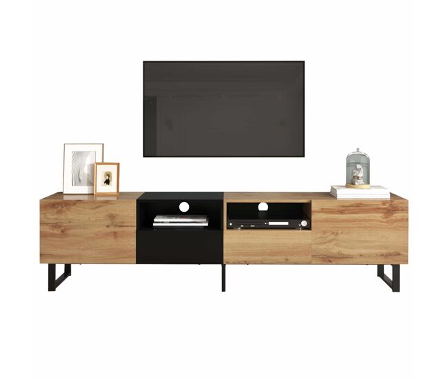 Armário tv 190cm - 2 portas + 2 gavetas + 2 compartimentos - estilo industrial - natural