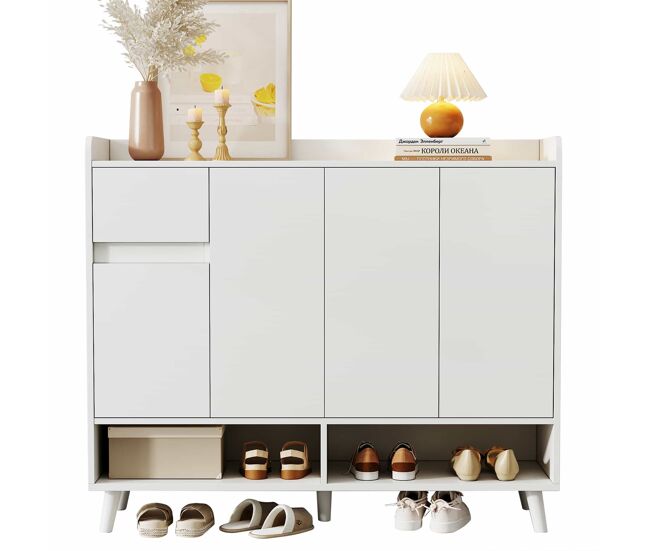 Móvel consola moderno 120x99x35 cm - grande capacidade de arrumação, 4 portas, 1 gaveta - blanc