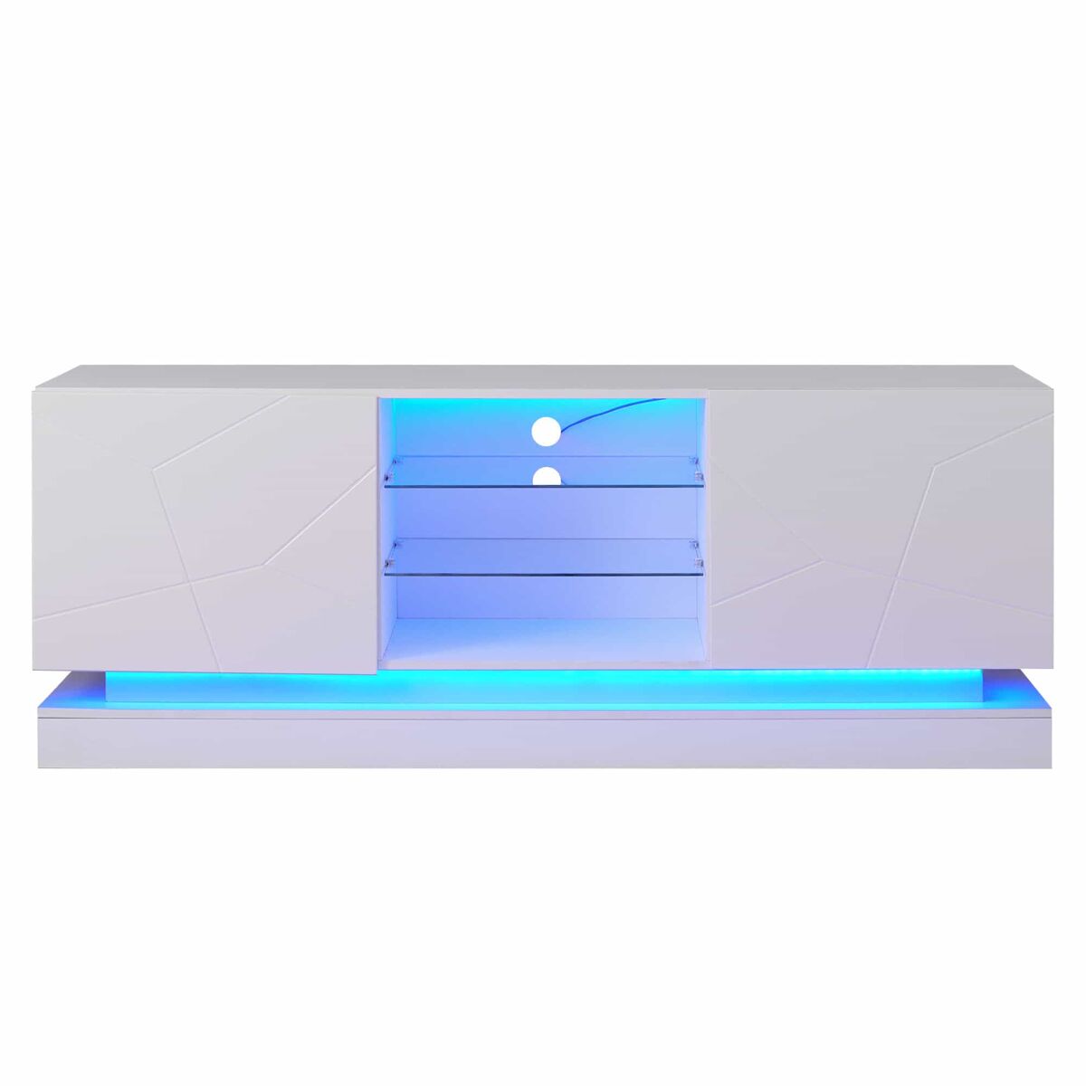 Móvel de tv moderno com led colorido - adequado para tv de 70” - 2 portas e 3 étagères - blanc