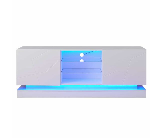 Móvel de tv moderno com led colorido - adequado para tv de 70” - 2 portas e 3 étagères - blanc