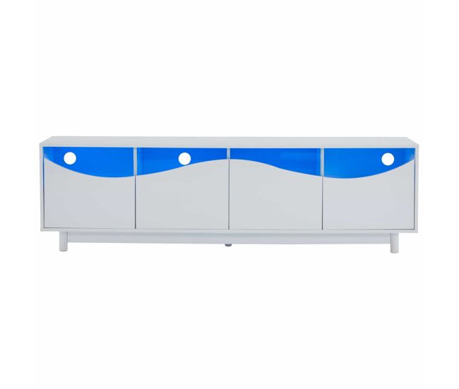Móvel de tv 175x38x51 cm - design curvo, porta em vidro temperado, iluminação led, para sala e quarto - branco