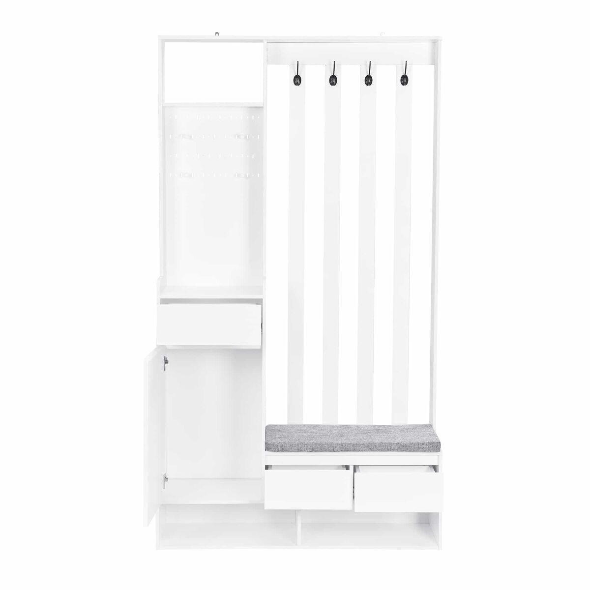 Conjunto de guarda-roupa 180x100x35 cm - com banco almofadado e 4 ganchos - branco