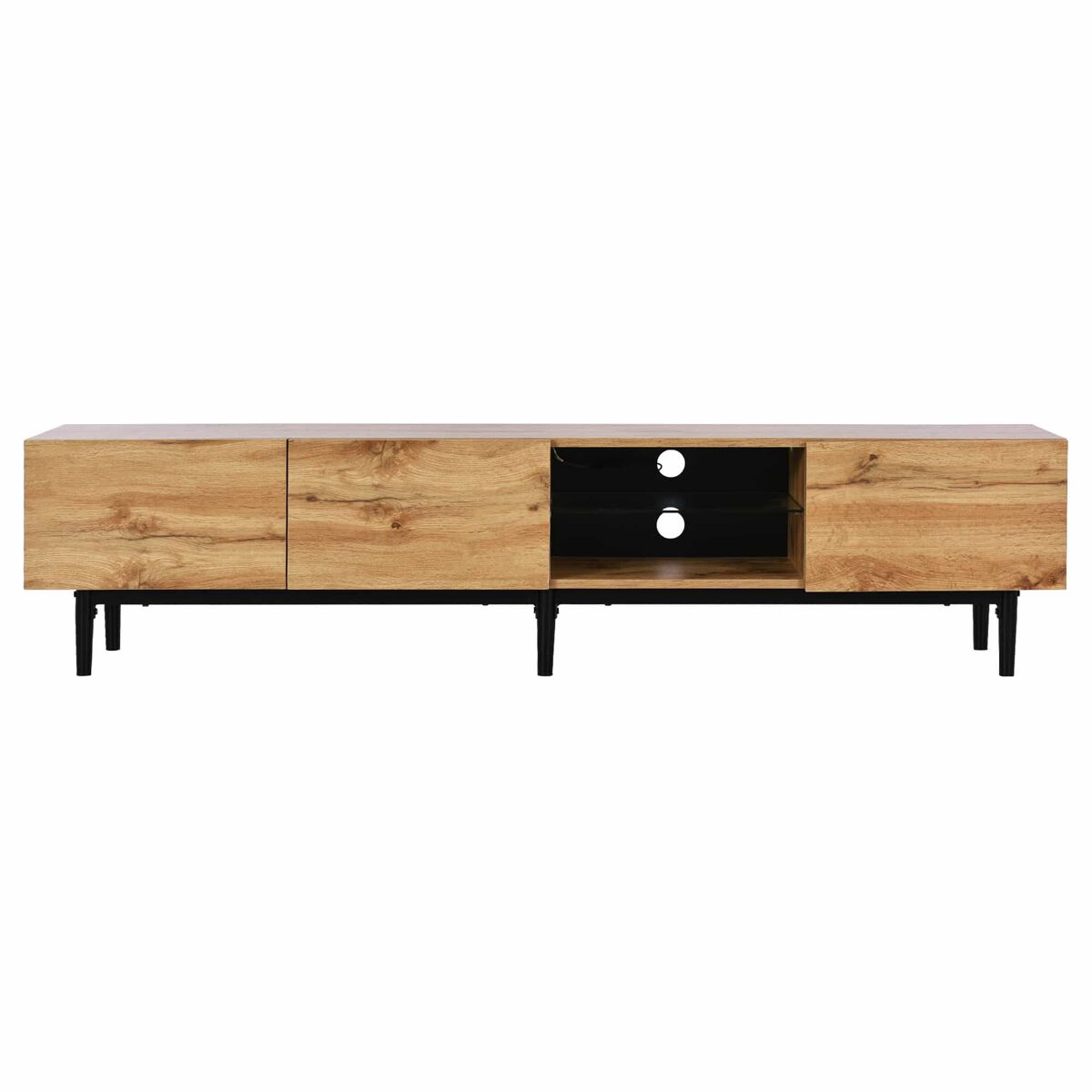 Armário tv com led 175cm - 3 portas + 2 étagères - estilo industrial - natural