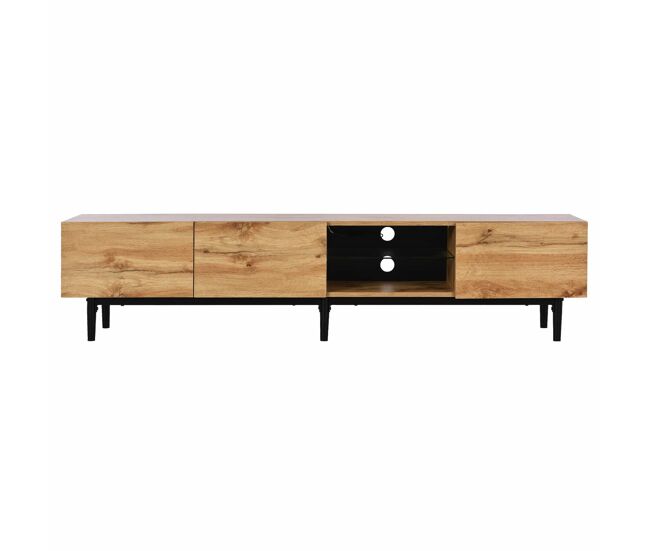 Armário tv com led 175cm - 3 portas + 2 étagères - estilo industrial - natural