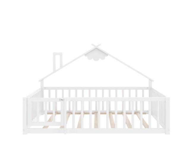 Cama infantil 140x190 cm - com grade e fechadura, madeira de pinho - branco