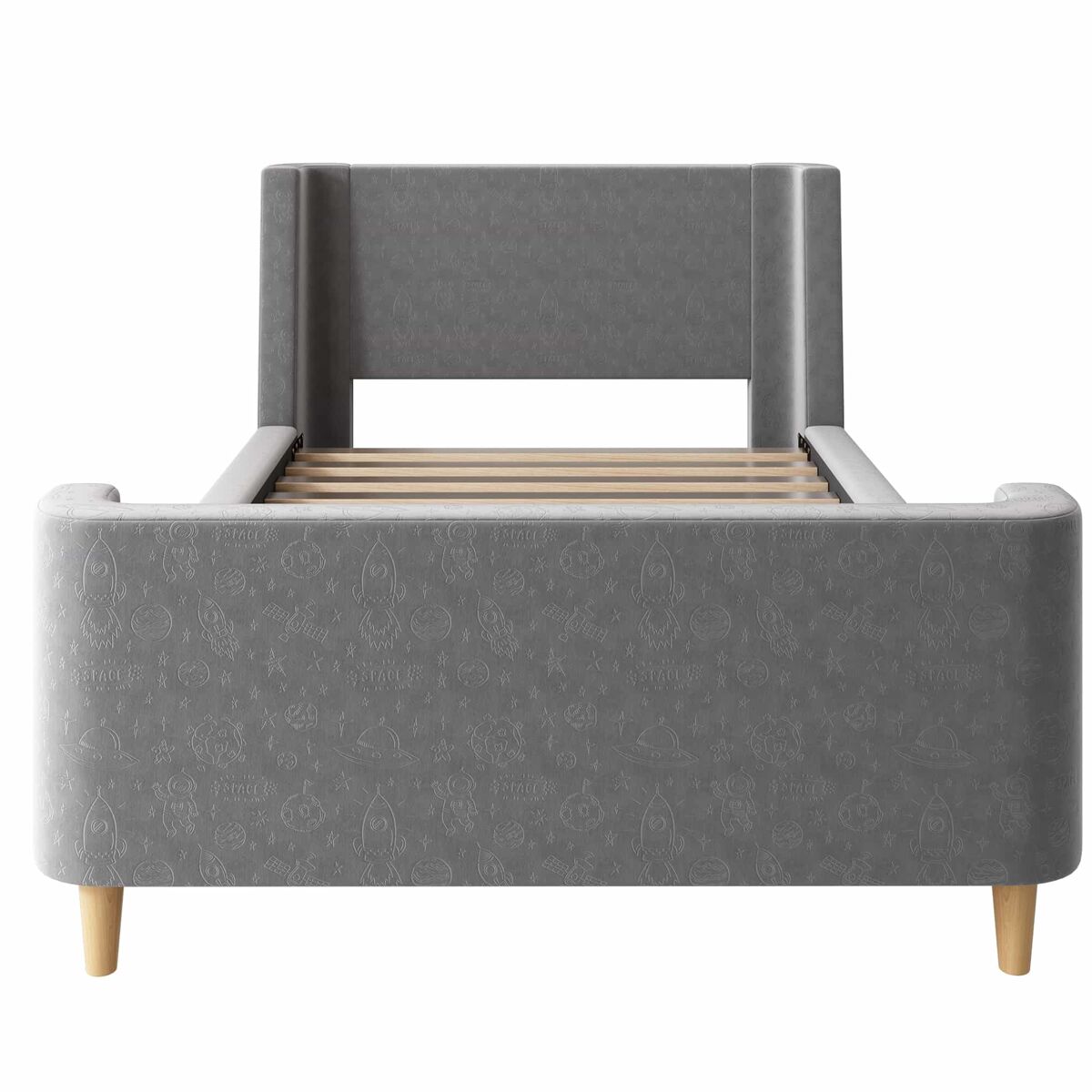 Cama de criança 90x200 cm estofada em veludo cinzento (colchão não incluído)