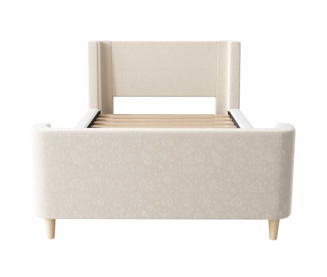 Cama de criança 90x200 cm estofada em veludo bege (colchão não incluído)