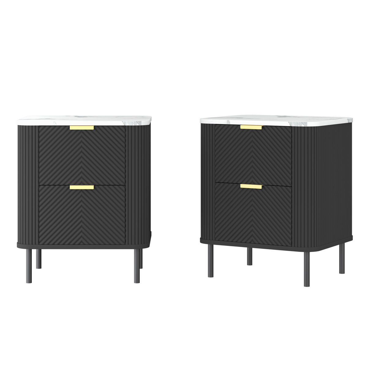 Conjunto de 2 mesas de cabeceira olvehok com 2 gavetas 55x52x38 cm preto / mármore branco [en.casa]
