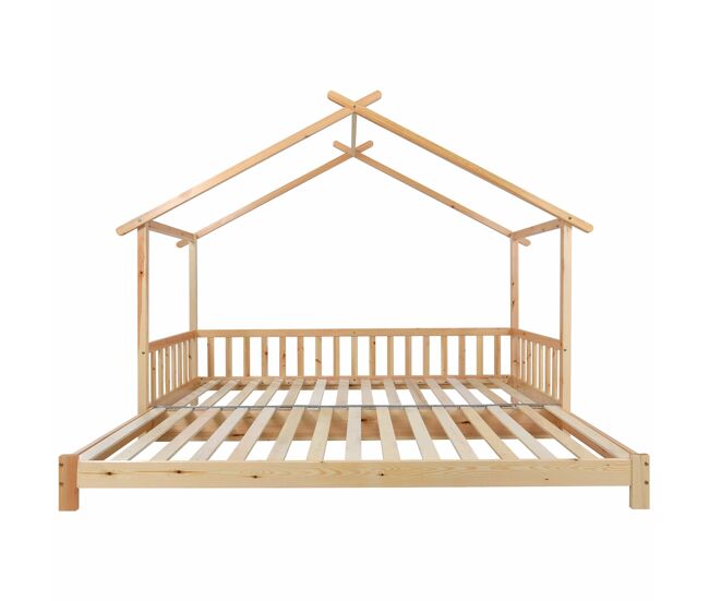 Cama com gavetão - cama de cabine para crianças 90(180)x200cm em madeira maciça - natural