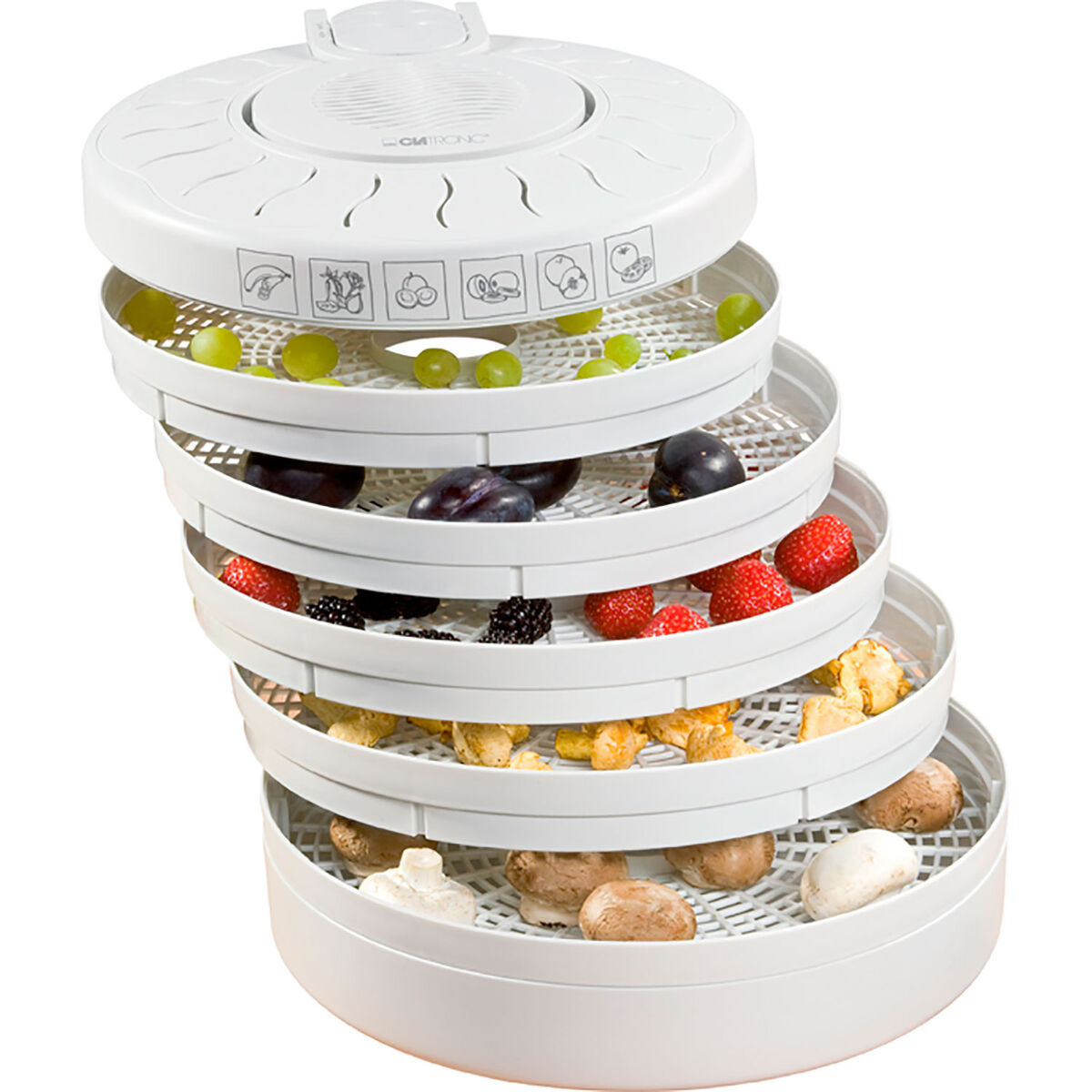 Clatronic dr 2751 desidratador de alimentos, 5 tabuleiros, bpa free, seca frutas, legumes, 250, blanc