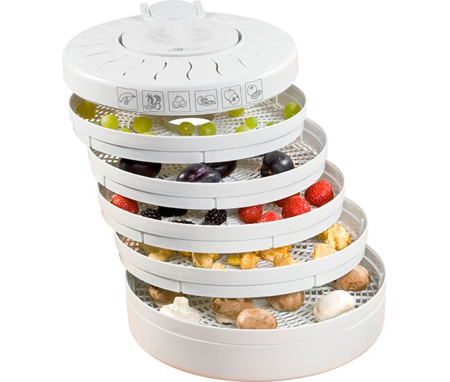 Clatronic dr 2751 desidratador de alimentos, 5 tabuleiros, bpa free, seca frutas, legumes, 250, blanc