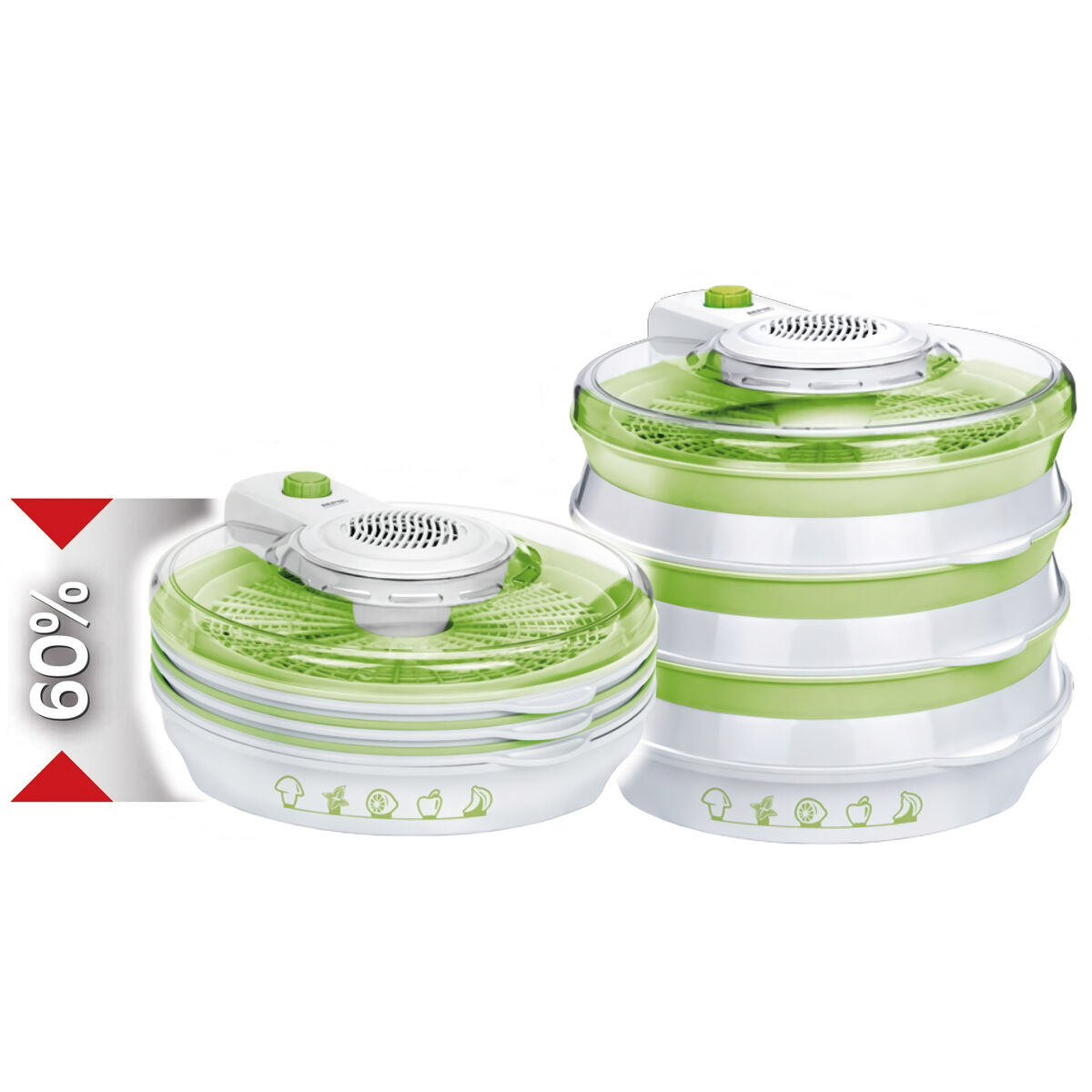 Mpm msg-06 desidratador de alimentos, 6 tabuleiros, bpa free, 2 níveis de potencia, 400, blanc verde