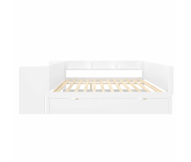 Cama de madeira 140x200cm - com secretária, cama adicional, étagères - blanche
