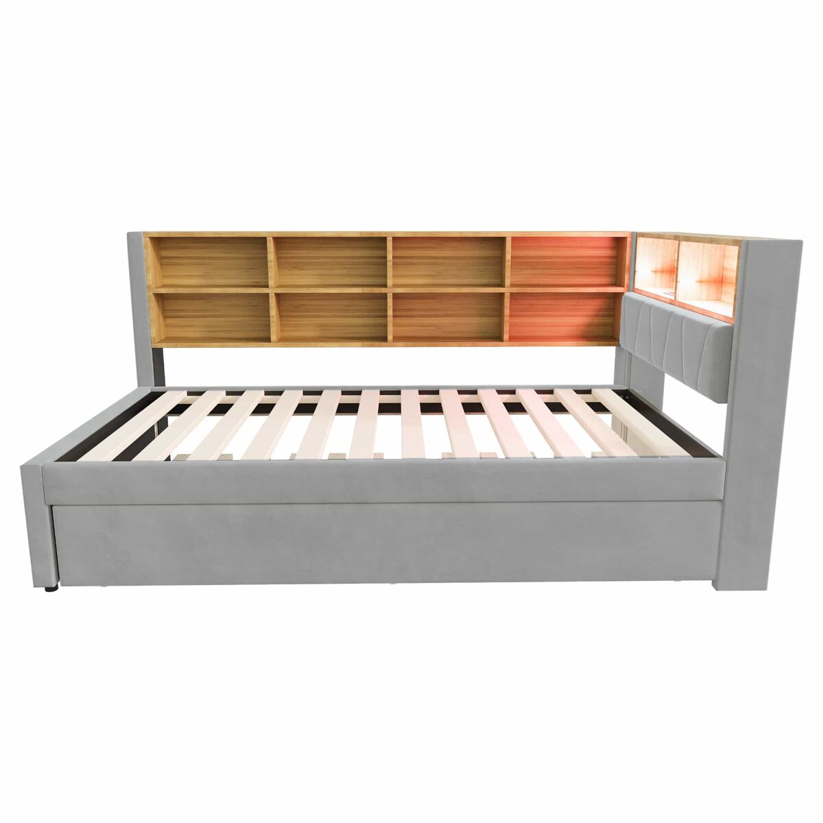 Mobrio Sofá-Cama 90X200 - Cama Extensível 90X190, Com Luzes Led, Tomadas E Compartimentos De Arrumação - Claro Cinza