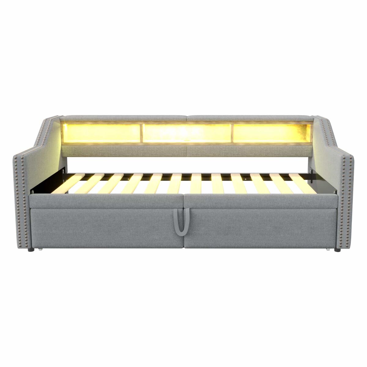 Cama ninho 90/180 x 200 cm - sofá-cama extensível, com arrumação, luz led e porta usb, com estrado - cinza claro