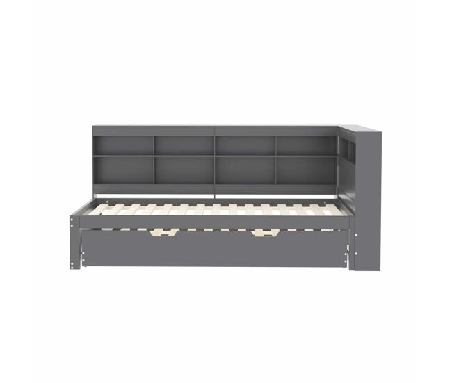 Sofá-cama 90x200 - cama extraível 90x190 com porta usb e vários compartimentos - cinza