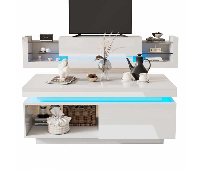 Conjunto de móveis para tv com alto brilho - móvel para tv + mesa de sala, conjunto para parede da sala, móvel para tv com alto brilho, blanc