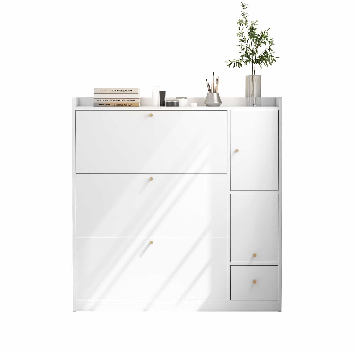 Sapateira inclinável 119x24x122 cm - 3 compartimentos, banco rebatível, branco