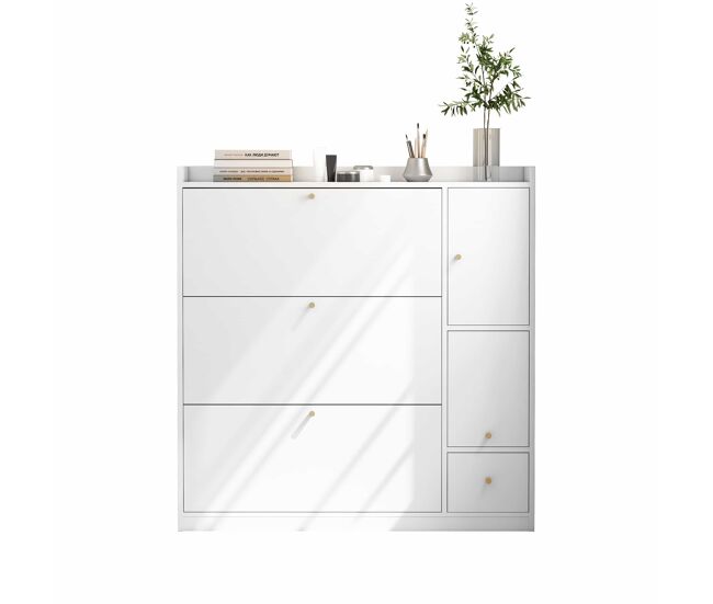 Sapateira inclinável 119x24x122 cm - 3 compartimentos, banco rebatível, branco