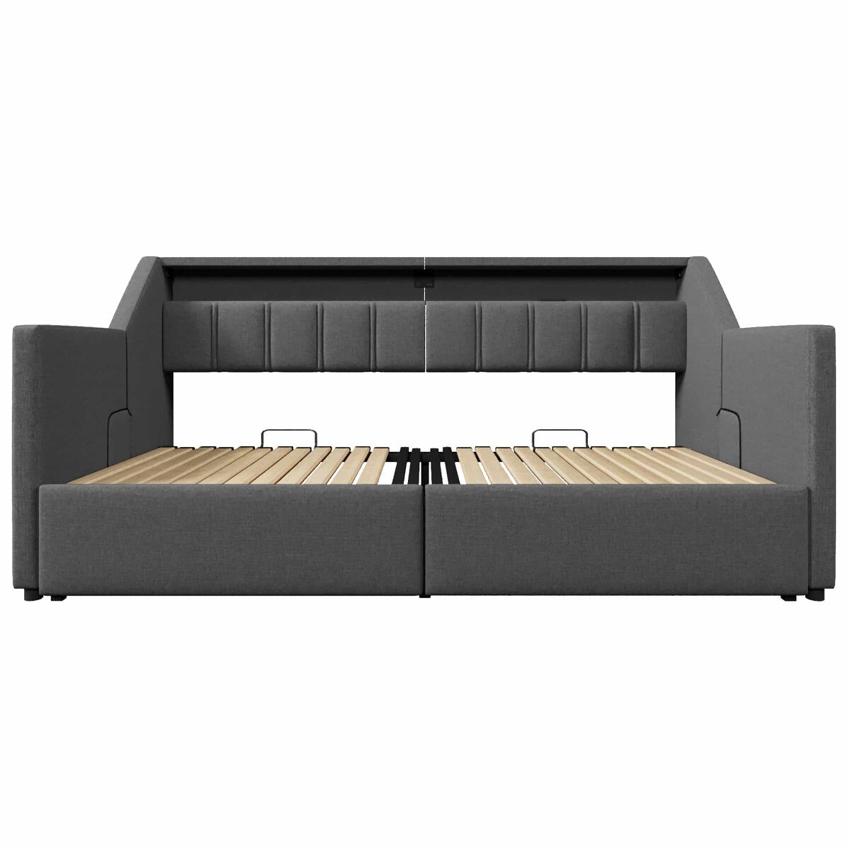 Sofá-cama, 90x200 cm - com usb e type-c, led com comando remoto, 2 gavetas, bolsas de armazenamento - cinza