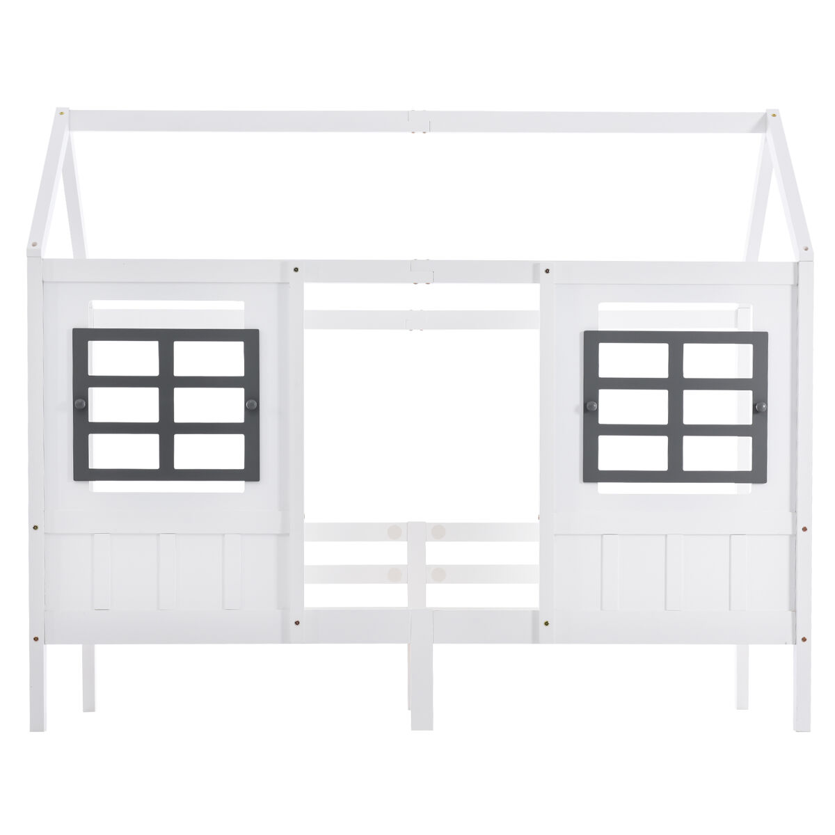 Cama casa, 200x90 cm - cama infantil com 2 janelas, estrutura em pinho e mdf - branco