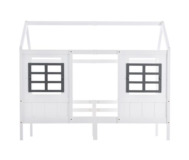 Cama casa, 200x90 cm - cama infantil com 2 janelas, estrutura em pinho e mdf - branco