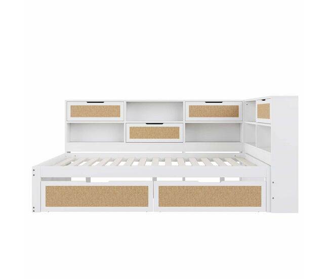 Sofá-cama 140*200 cm - com gaveta, multifuncional, cama individual para crianças com compartimentos e porta de carregamento - branco