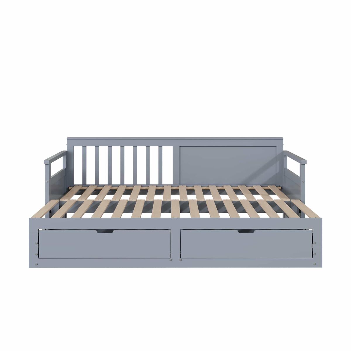Cama com gavetão 90/180x190cm madeira maciça - 2 gavetas com rodas - gris