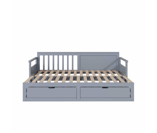 Cama com gavetão 90/180x190cm madeira maciça - 2 gavetas com rodas - gris