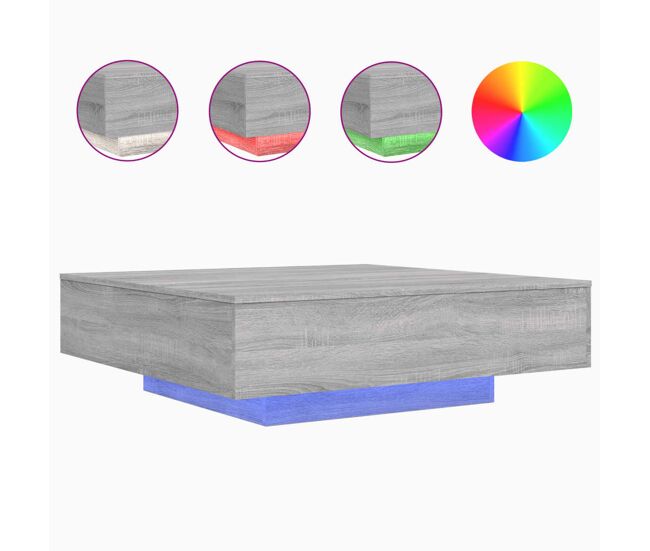 Mesa de centro, mesa baixa, com luzes led 100x100x31 cm cinzento sonoma