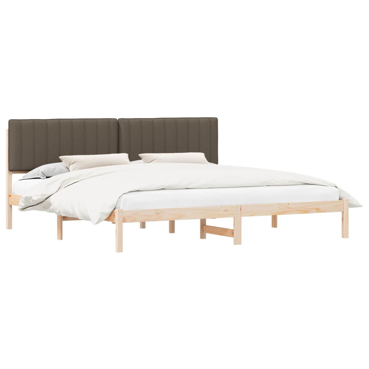 Estrutura de cama de casal moderno com cabeceira estofada cinzento-acastanhado