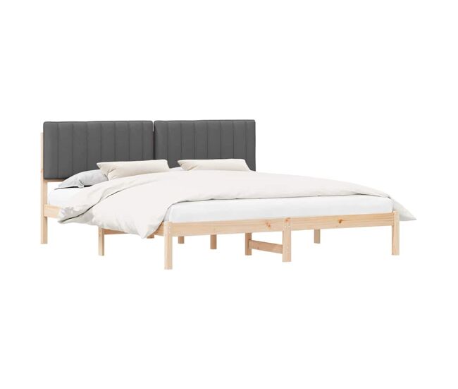 Estrutura de cama de casal moderno com cabeceira estofada cinza escuro