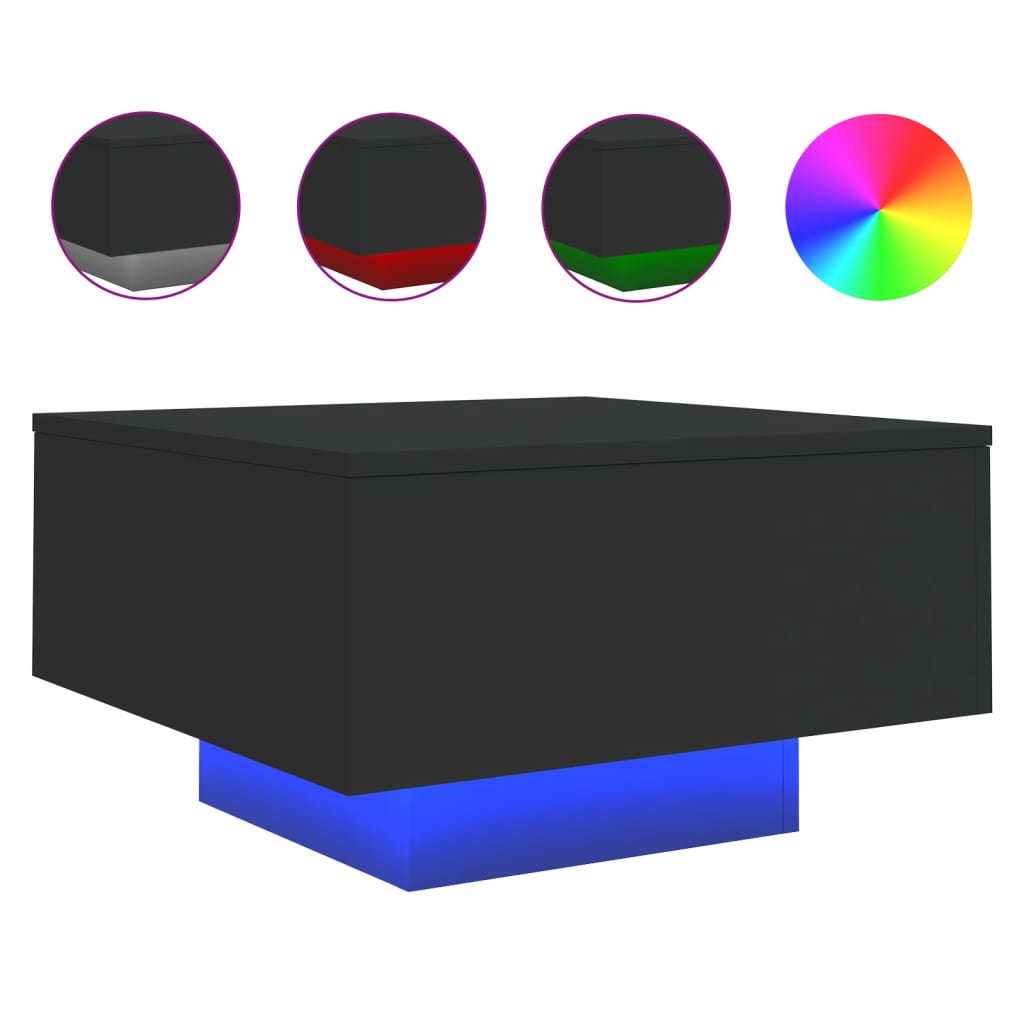 Mesa de centro, mesa baixa, com luzes led 55x55x31 cm preto