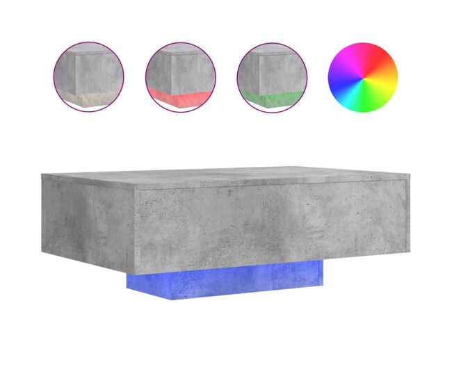 Mesa de centro, mesa baixa, com luzes led 85x55x31 cm cinzento cimento