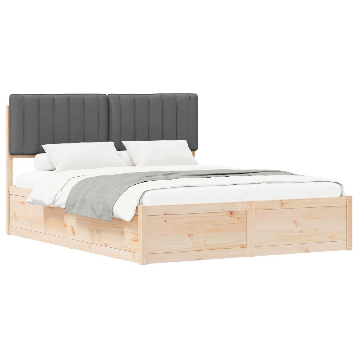 Estrutura de cama de casal moderno com cabeceira estofada cinza escuro