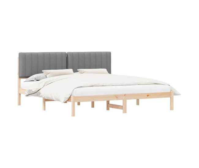 Estrutura de cama de casal moderno com cabeceira estofada cinzento-claro