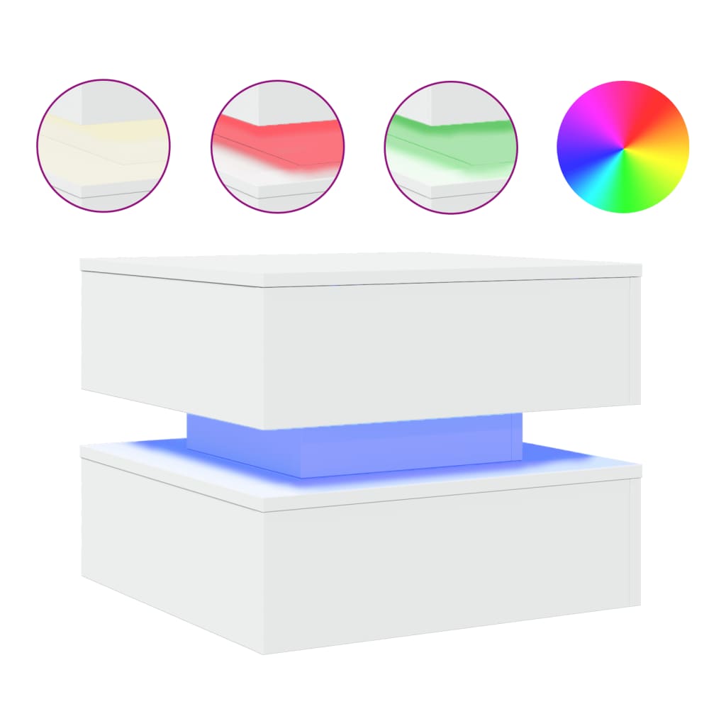 Mesa de centro, mesa baixa, com luzes led 50x50x40 cm branco