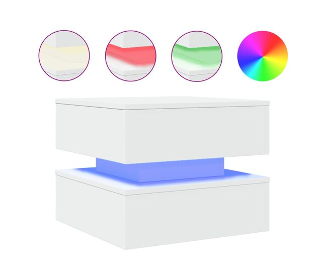 Mesa de centro, mesa baixa, com luzes led 50x50x40 cm branco