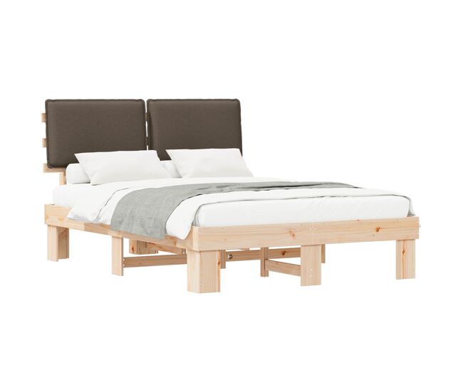 Estrutura de cama de casal moderno com cabeceira estofada cinzento-acastanhado