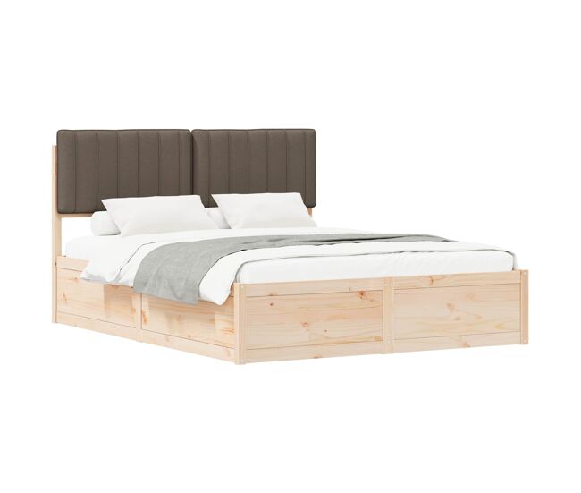 Estrutura de cama de casal moderno com cabeceira estofada cinzento-acastanhado