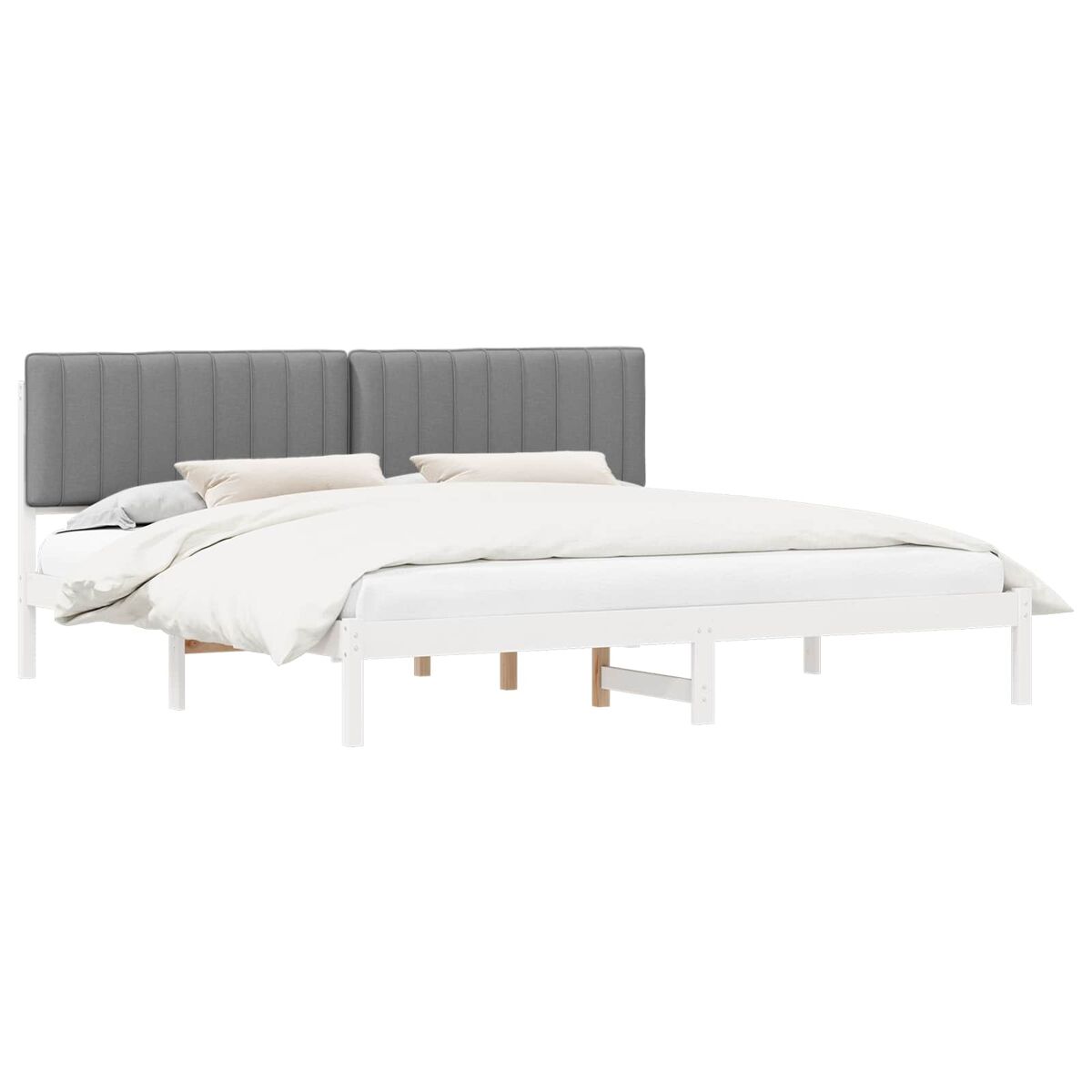 Estrutura de cama de casal moderno com cabeceira estofada cinzento-claro