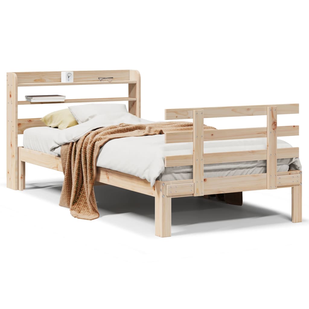 Estrutura de cama de solteiro para adultos com cabeceira 100x200cm pinho maciço