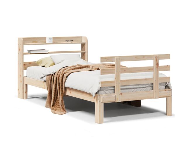Estrutura de cama de solteiro para adultos com cabeceira 100x200cm pinho maciço